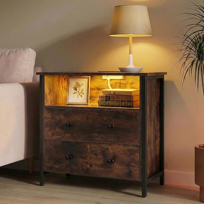 Tykacna 27 Inch Wide Night Stand, Large Wood Night Stand Set 2 - Image 2