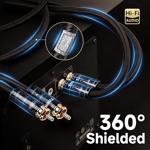 TODN HiFi RCA Cables Audiophile RCA to RCA Male Silver-Plated-OCC Core Shielded - Image 2