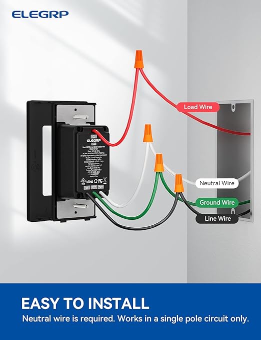 ELEGRP Smart Dimmer Light Switch DTR10, Single Pole Setup, 2.4GHz Wi-Fi Touch - Image 6