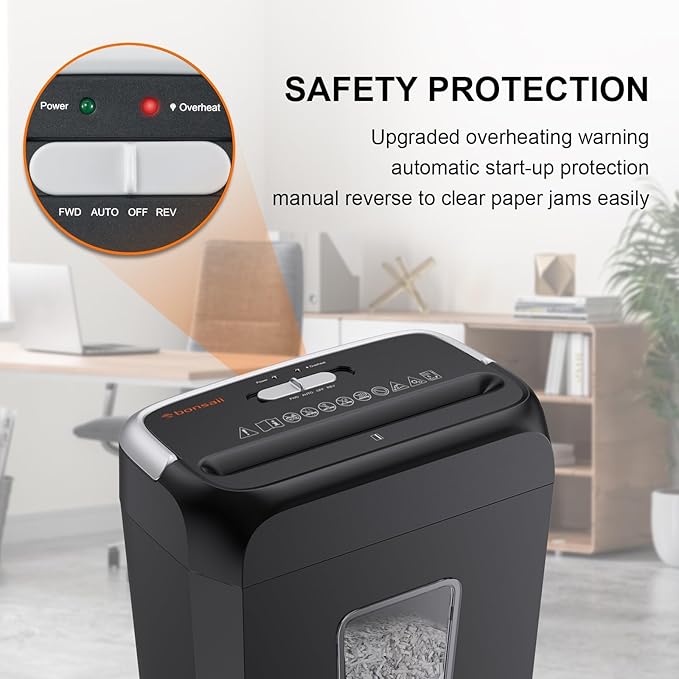 Bonsaii Shredders for Home Use, 3.4 Gal Wastebasket, 6-Sheet Cross-Cut Credit - Image 4