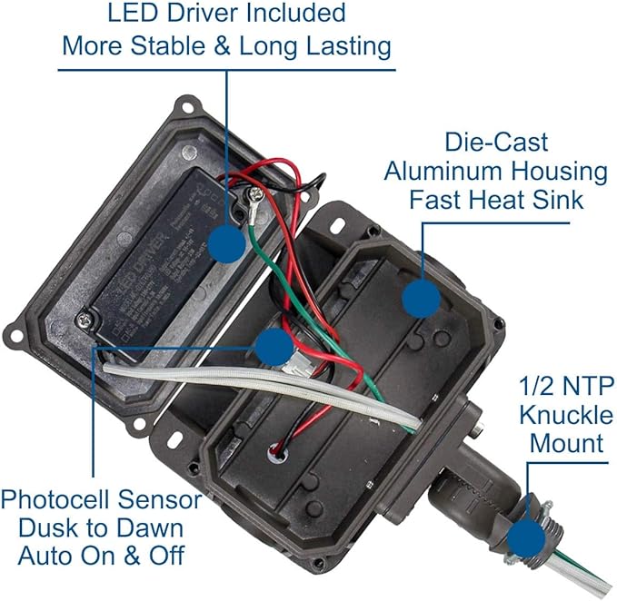 DAKASON 30W LED Flood Light Outdoor, Dusk-to-Dawn Photocell 180° Adjustable - Image 6