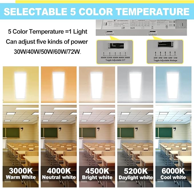 HOLDWILL 1X4 FT Led Flat Panel Light, 6 Pack 5CCT 3K/4K/4.5K/5.2K/6K Surface - Image 4