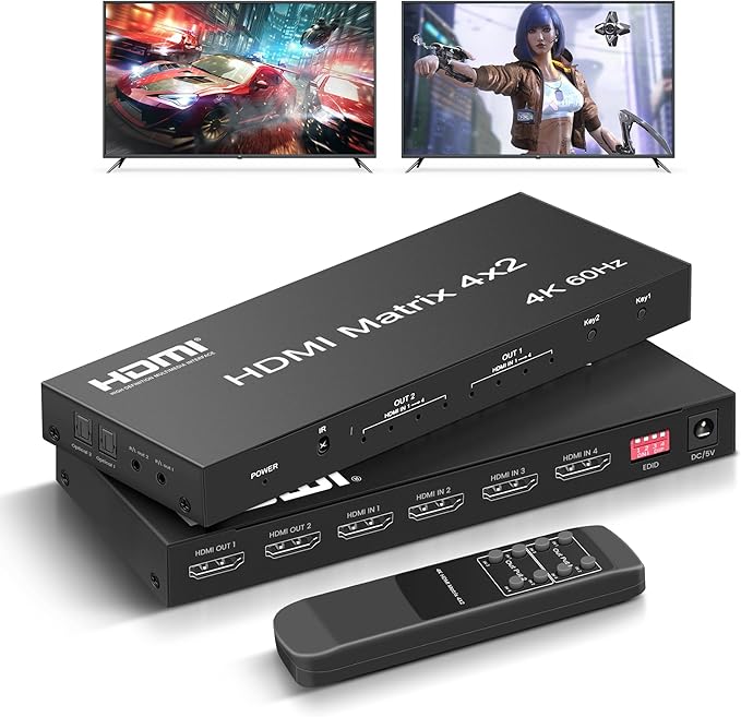 FERRISA 4x2 HDMI Matrix, 4K@60Hz 4 in 2 Out HDMI Switch Splitter by FERRISA