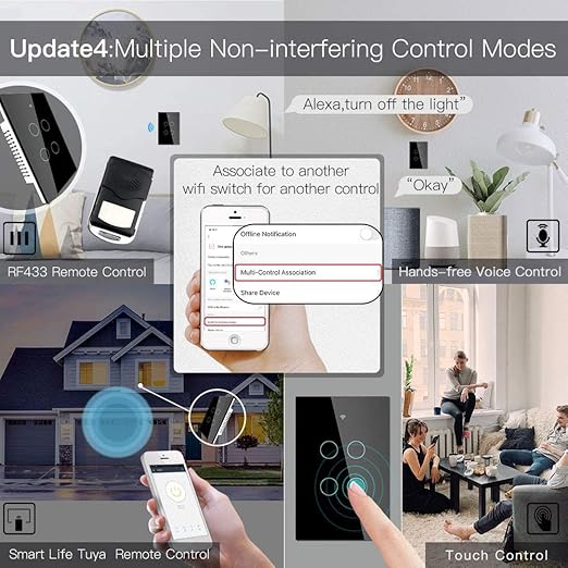 MoesGo WiFi Smart Wall Light Switch, Glass Panel, 2.4GHz Wi-Fi Touch Switches - Image 7