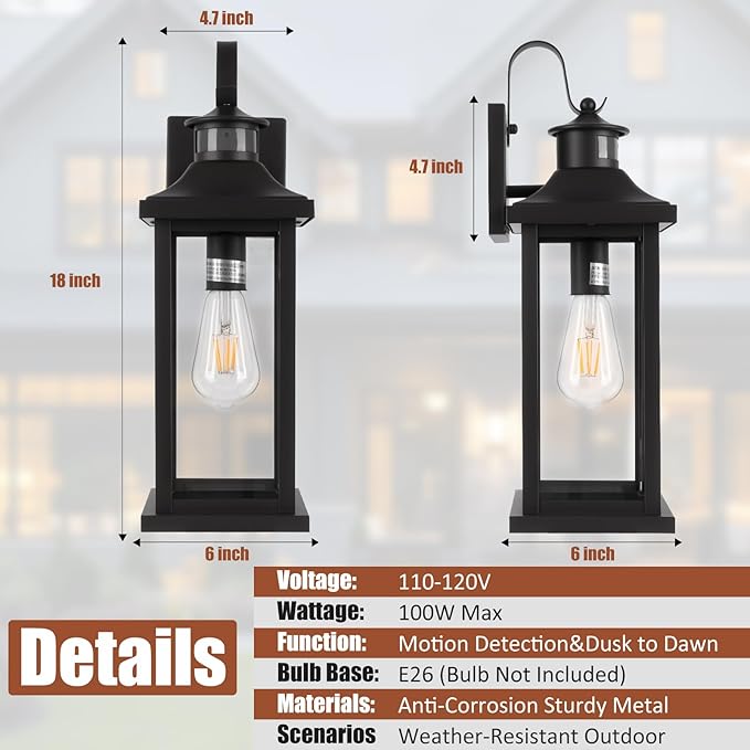 Roravilila 1-Pack 18 Inch Motion Sensor Front Porch Light IP65 Waterproof - Image 6
