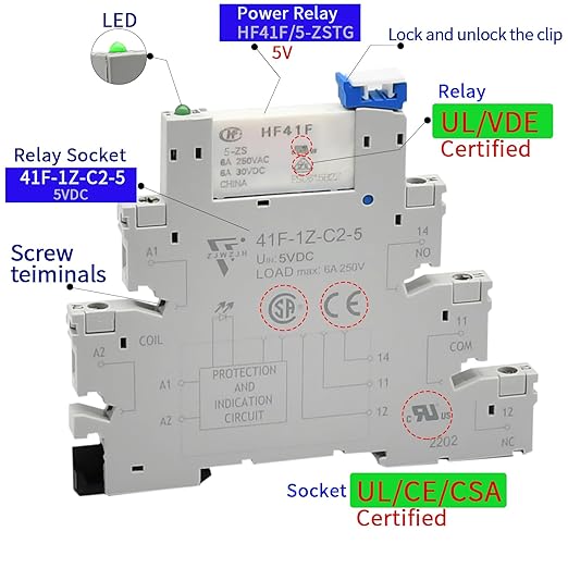 3 Pcs Miniature 5 Volt DC Relay HF41F/5-ZS 5 Pin 1NO 1NC 6A SPDT - Image 5