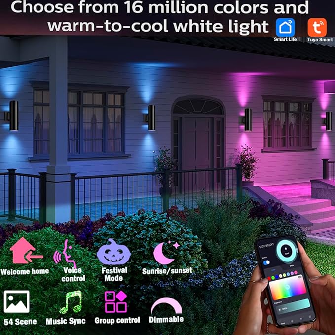 rosykite Exterior Double Up Down Outdoor Wall Lights, Mi.Light Remote Control - Image 3