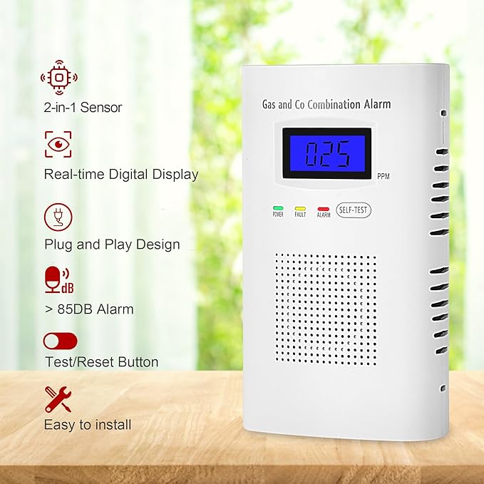 2 Packs Combination Gas & Carbon Monoxide Detector, Plug in Carbon Monoxide - Image 4