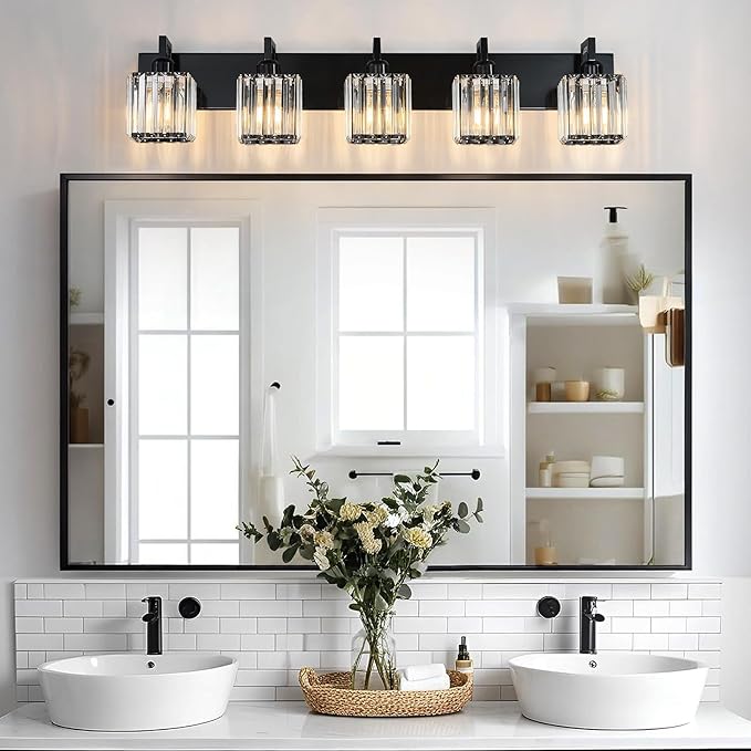 FDPBY Modern Bathroom Vanity Light 5-Lights Plating Black Crystal Bathroom Wall - Image 7