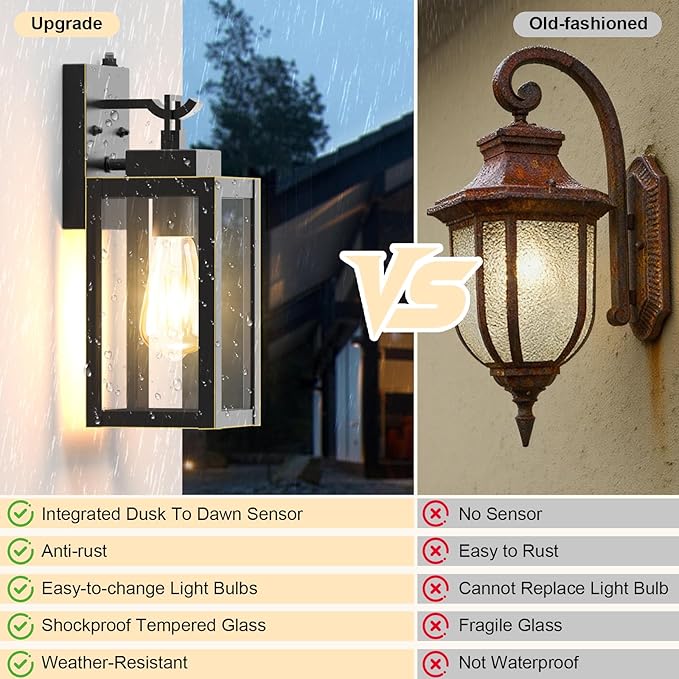 LTBLIGHT Dusk to Dawn Outdoor Front Porch Light, Vintage Black-Gold Exterior - Image 4