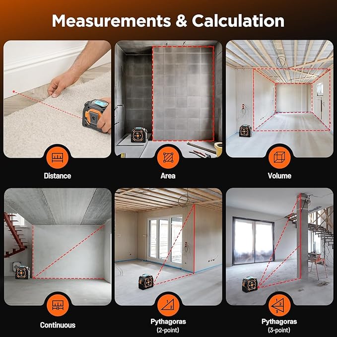 Laser Tape Measure 2-in-1, 197Ft Laser Distance Meter & 16Ft Digital Tape - Image 4