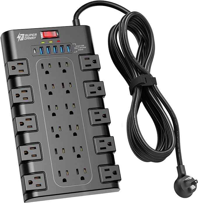 Power Strip Surge Protector, SUPERDANNY 15Ft Long Extension Cord by SUPERDANNY