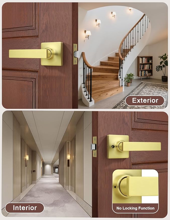 Mengico 6 Pack Passage Door Levers Gold Finish, No-Locking Keyless Square Door - Image 3