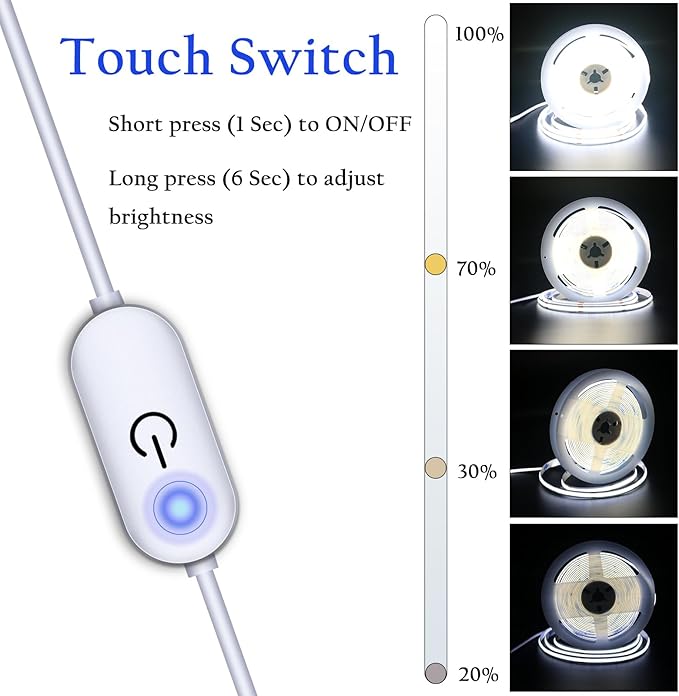 UVTaoYuan Led Strip Lights 5V USB 6.56ft/2m 640 LEDs Touch stepless Dimmable - Image 4