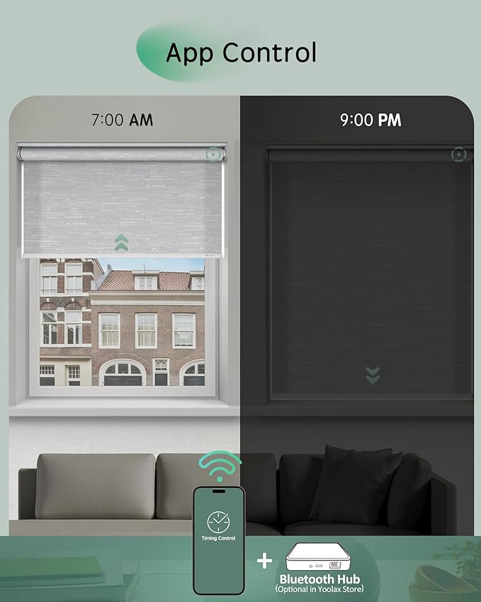 Yoolax Motorized Blinds App Control, Light Filtering Motorized Shades - Image 3