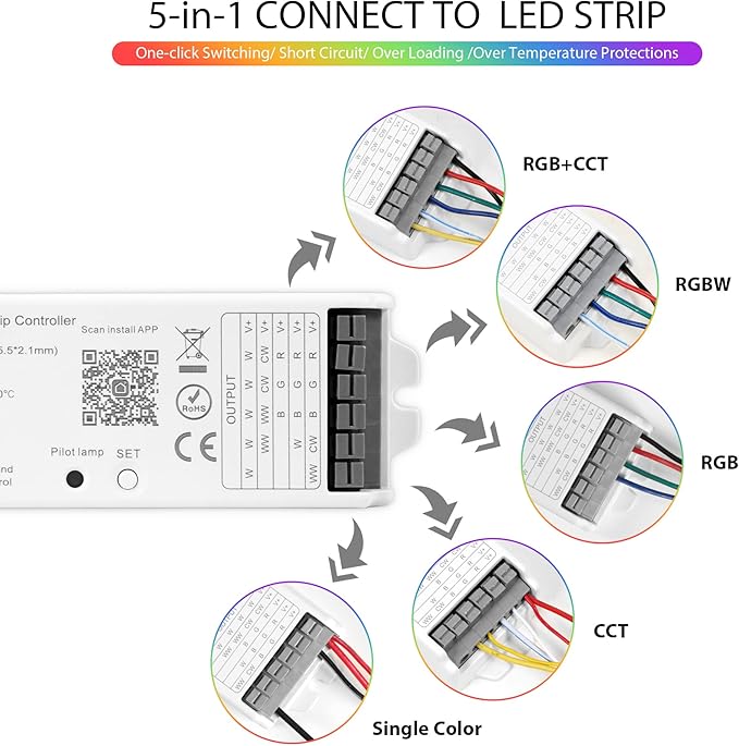 XXK LM053 Bluetooth Mesh 4.2 LED Strip Controller RGB CCT RGBW 5in1 Dimmable - Image 2
