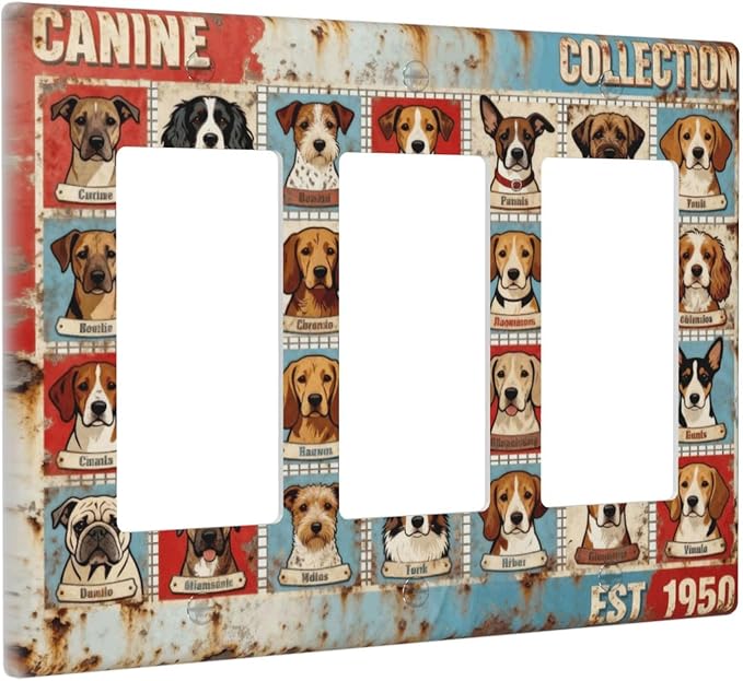 Bvtewkhz Dogs Funny Puppy Pets Vintage 3 Gang Triple Rocker Decorative Outlet - Image 2