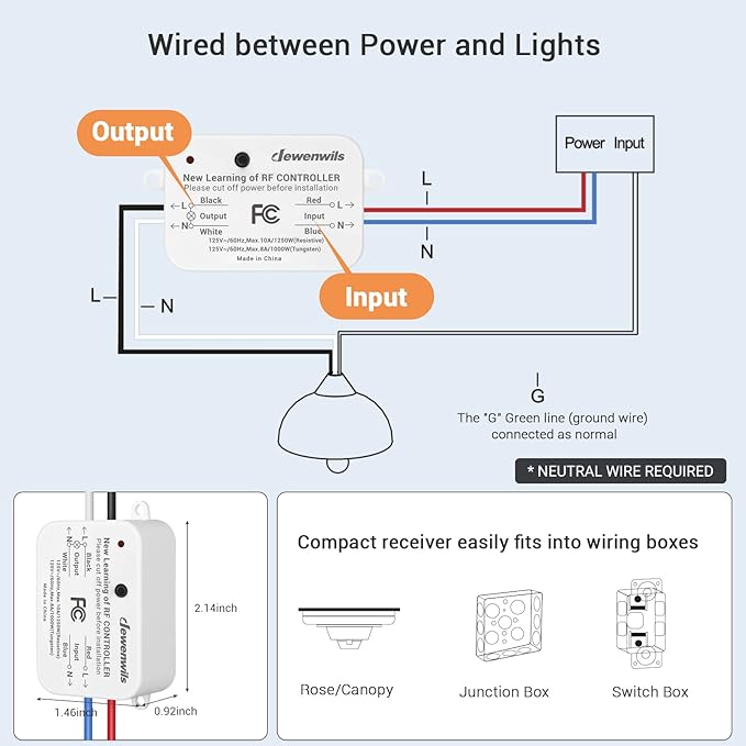 DEWENWILS Wireless Wall Light Switch Kit, No WiFi Needed Remote Control Switch - Image 6