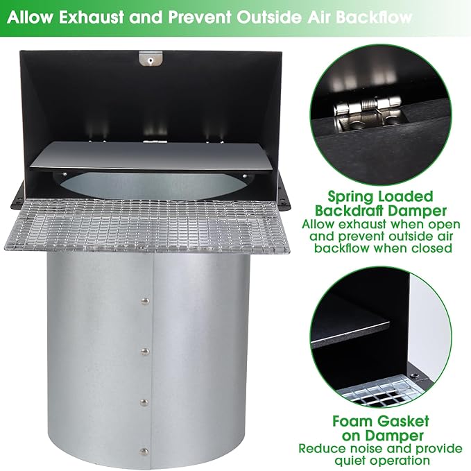 12 Inch Wall Vent Hood Exhaust Vent Cap Dryer Vent Cover, Exterior Hooded Wall - Image 5