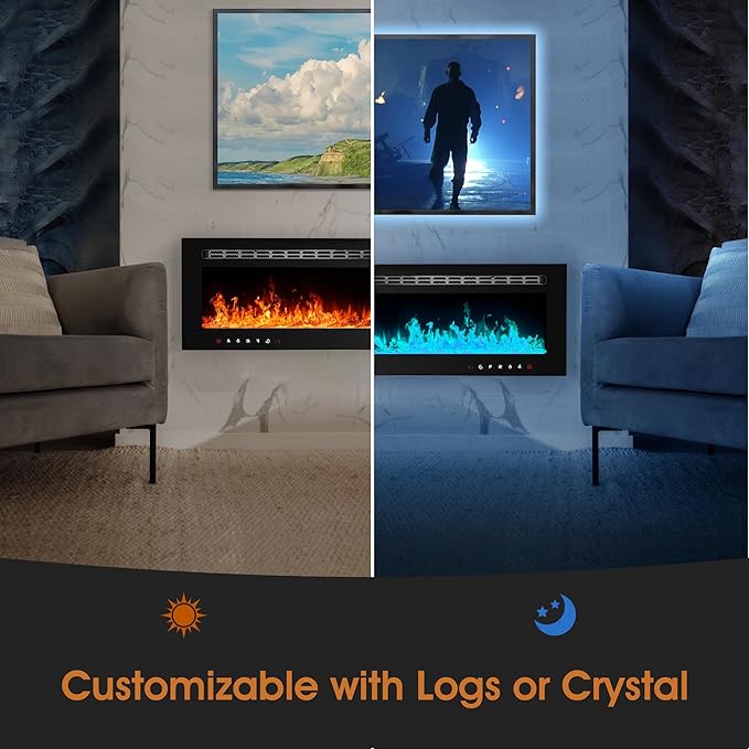 80 inch Ultra-Thin Electric Fireplace Recessed and Wall Mounted - Image 3
