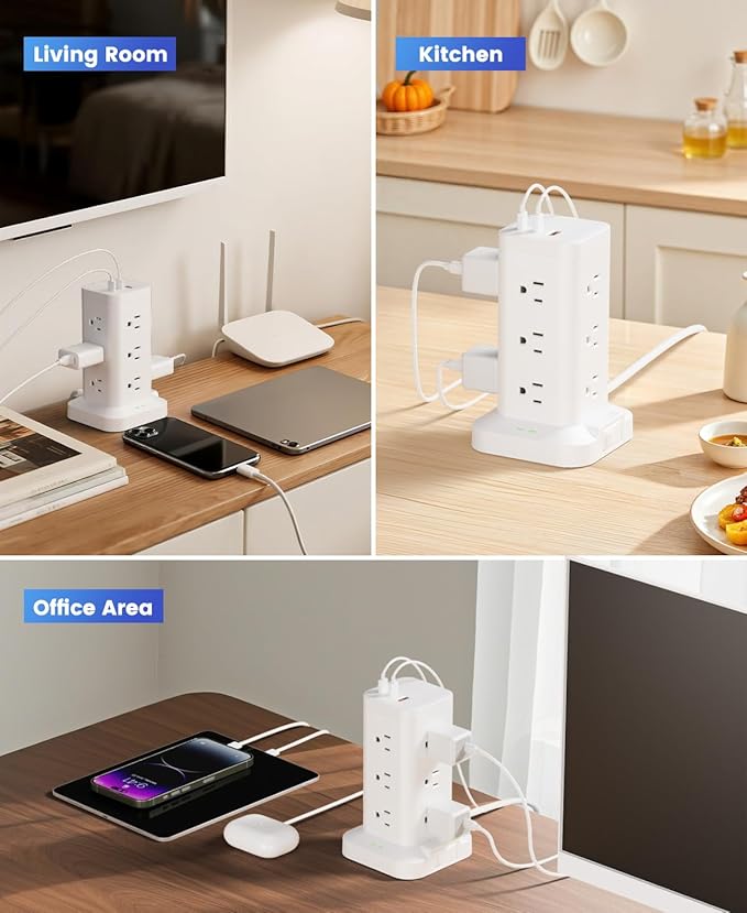 Power Strip Tower with Surge Protector 1800J, Fast Charging Tower PD20W USB-C - Image 6