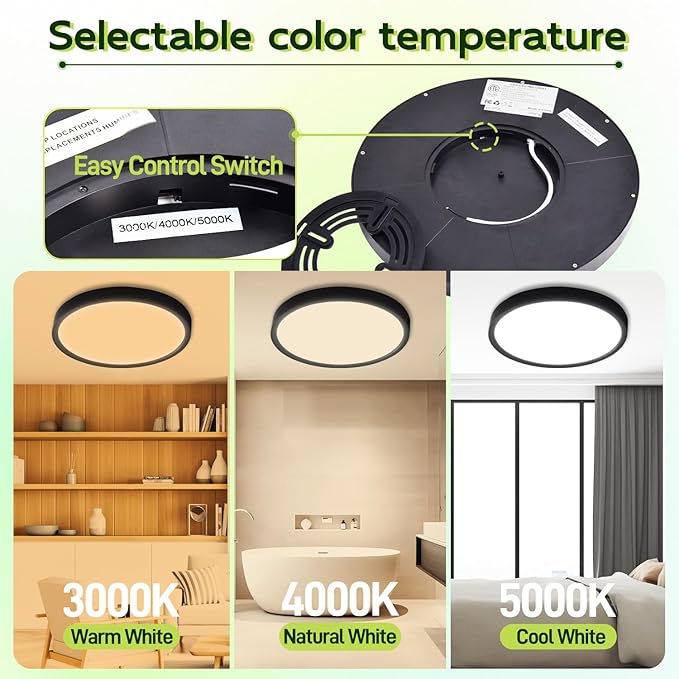 hykolity 9 Inch Selectable CCT LED Round Flat Panel Light, 18W 1800LM - Image 2