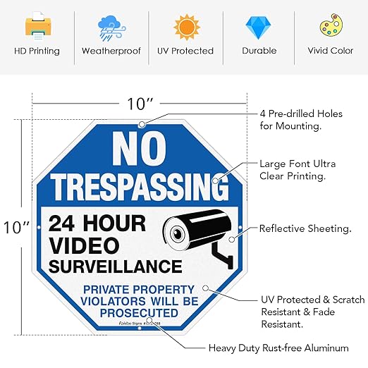 4-Pack No Trespassing Sign Private Property Protected By Video Surveillance - Image 2