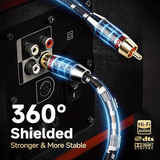 TODN 75-Ohm Coaxial Digital Audio Cable Audiophile 24K Gold-Plated RCA Male - Image 6