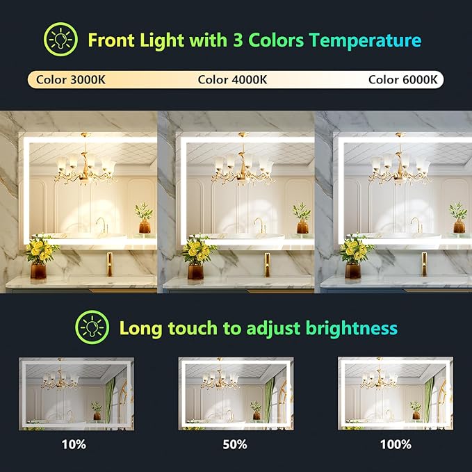 YEELAIT 44x36 Inch RGB LED Bathroom Mirror Front Lit and RGB Backlit Lighted - Image 4