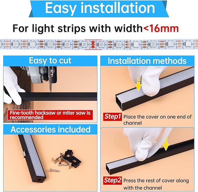 Muzata 10Pack 3.3FT/1M Plus-Size Spotless LED Channel Black LED Strip Diffuser - Image 6