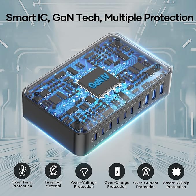 USB C Charger Block 500W, 10-Port Charging Station, GaN PD 140W Type C Fast - Image 8