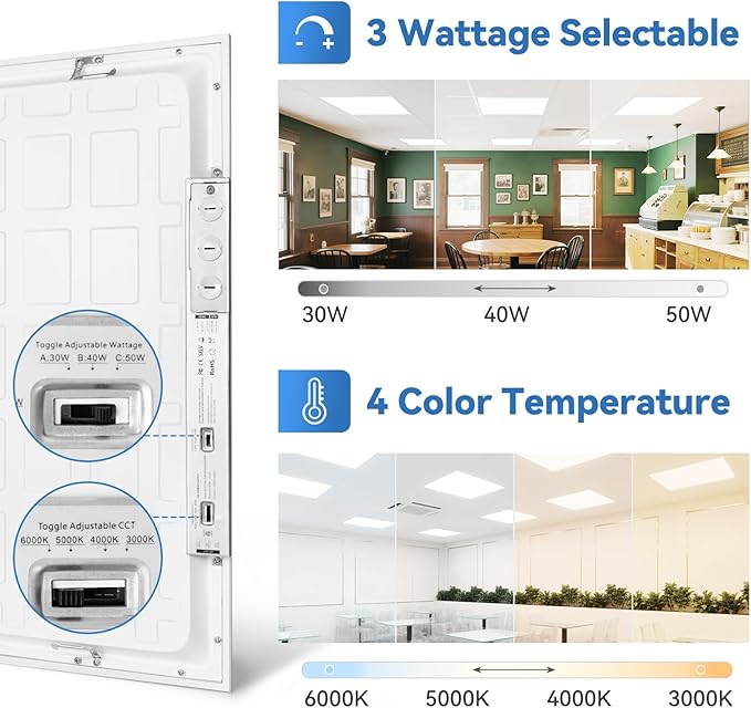 CycevSun 8-Pack 2x2 LED Flat Panel Light Drop Ceiling, 30/40/50W Selectable - Image 2