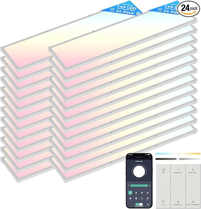 AIKVSXER 24 Pack 1x4 FT LED Flat Panel Light Surface Mount, by AIKVSXER