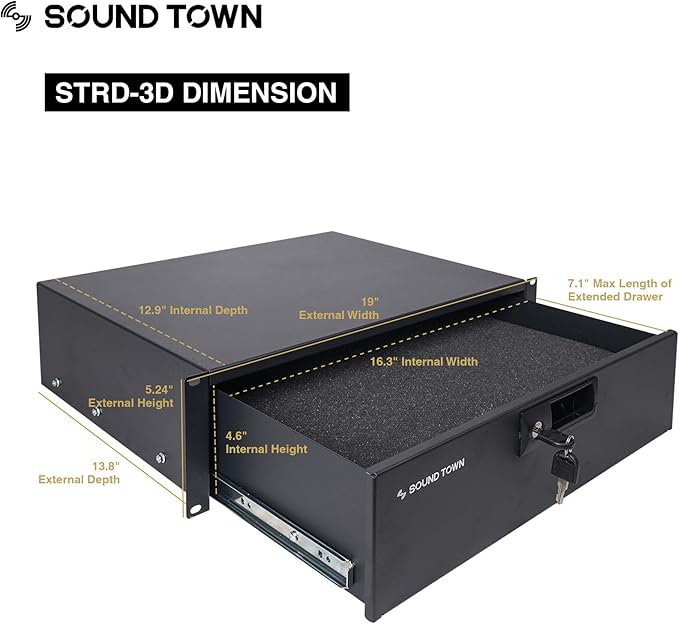 Sound Town Heavy-Duty 1/2" Plywood 14U PA DJ Pro Audio Rack/Road ATA Case - Image 5