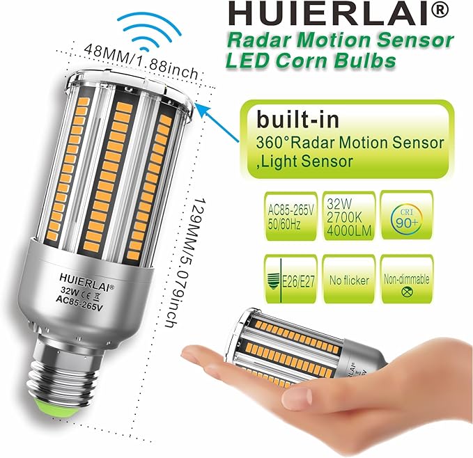 Radar Motion Sensor LED Light Bulbs, 32W Warm White 2700K 4000LM Auto Motion - Image 5