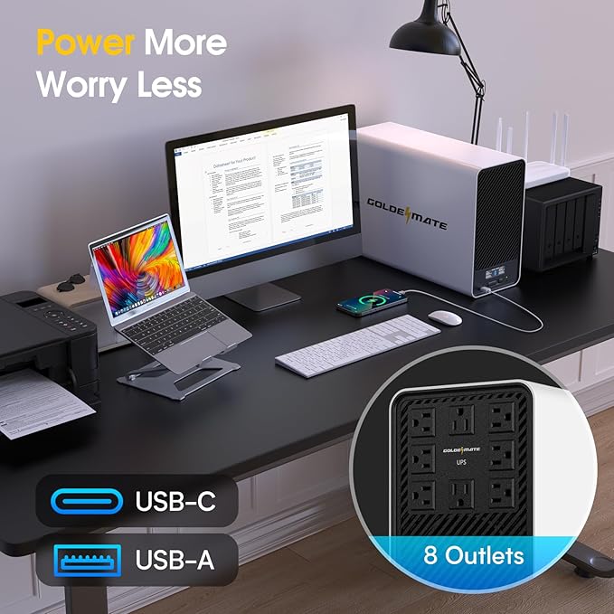 GOLDENMATE 2000VA/1600W Lithium UPS Battery Backup and Surge Protector - Image 6