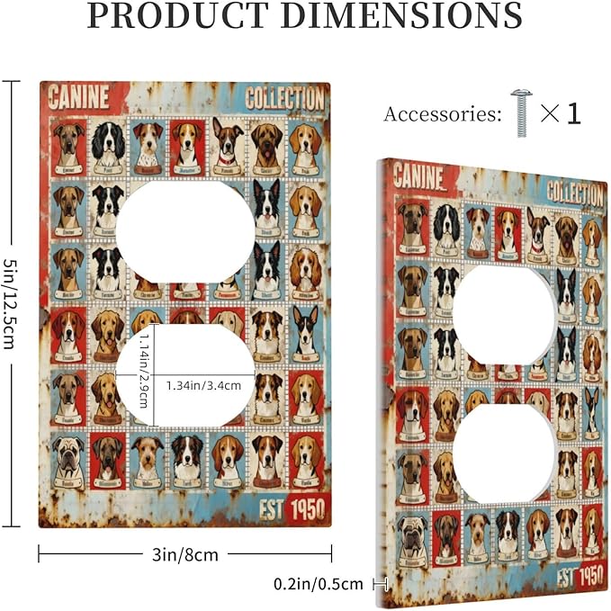Bvtewkhz Dogs Funny Puppy Pets Vintage Duplex Outlet Decorative Outlet Covers - Image 5