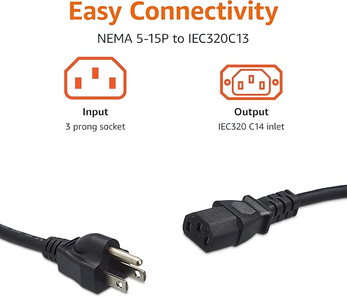 Amazon Basics PC Power Cord, 15 feet, AC Power Cord - Image 3