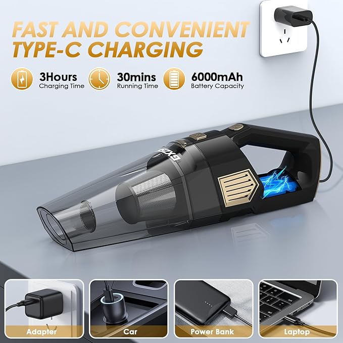 Gxzsk Handheld Vacuum Cordless, 15000PA Strong Suction Hand Held Car Vacuum - Image 4