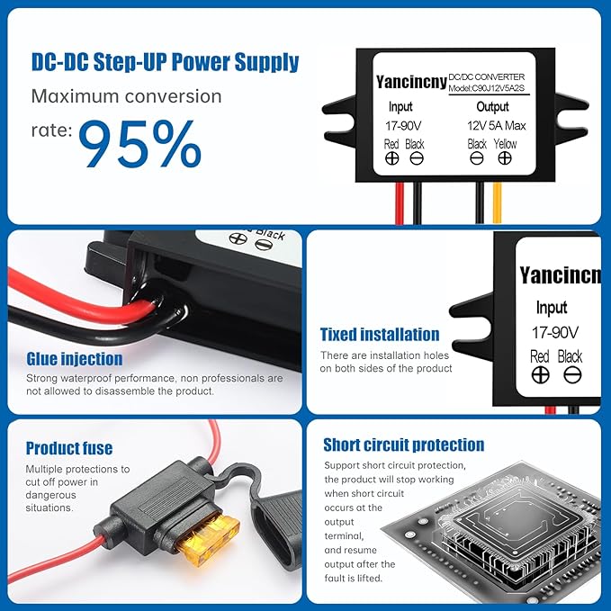 Yancincny DC 24V 36V 48V 60V 72V 84V 90V Step Down to 12V 5A 60W Converter - Image 6