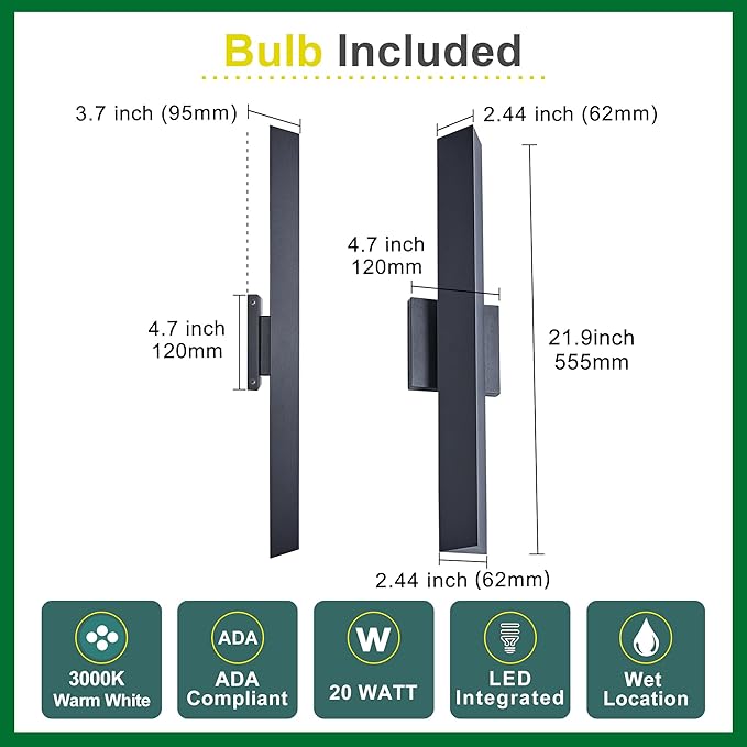Tarentlight Modern Minimalist 20W LED Outdoor Wall Light, IP65 Waterproof - Image 5