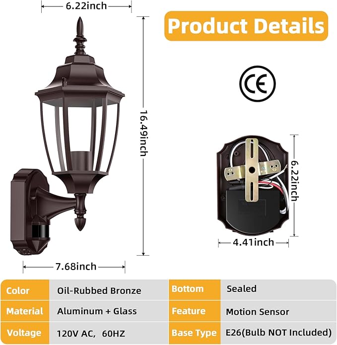 Lamomo Outdoor Wall Sconce, Dusk to Dawn Motion Sensor Bronze Outdoor Light - Image 5
