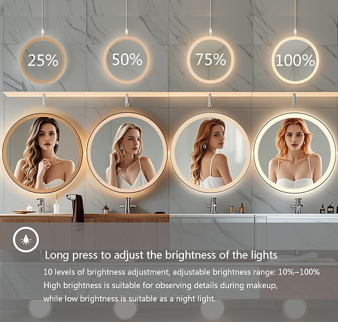 28 Inch Wall-Mounted Round Bathroom Mirror - Image 4