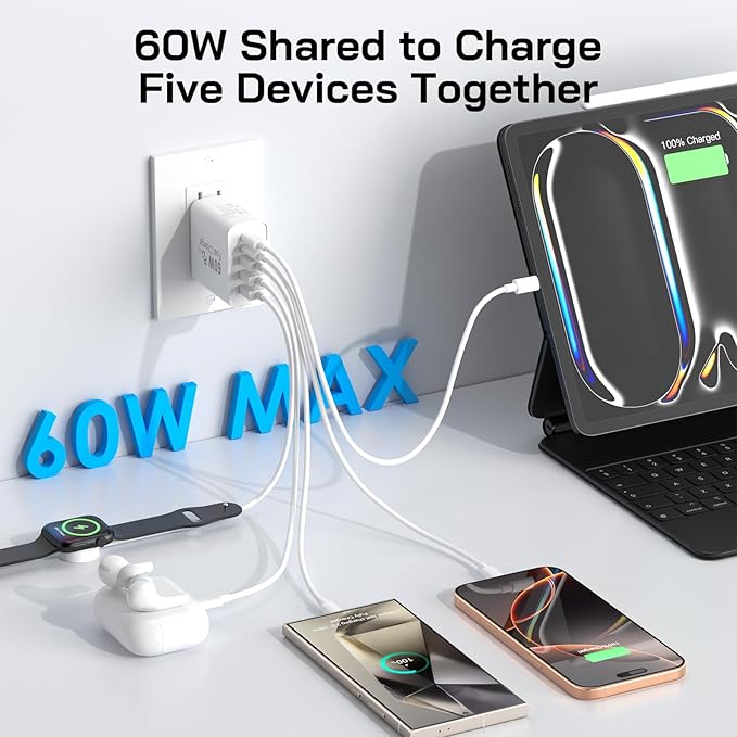 3Pack USB C Fast Charger Block, Total 60W 5-Port USB C Wall Charger 30W Type C - Image 4