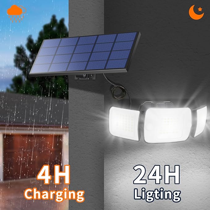 intelamp Solar Flood Lights Outdoor Waterproof, 2 Pack 6000mAh 1200LM Solar - Image 6