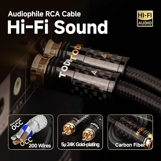 TODN HiFi RCA Cables Audiophile RCA to RCA Male Silver-Plated-OCC Core Shielded - Image 4