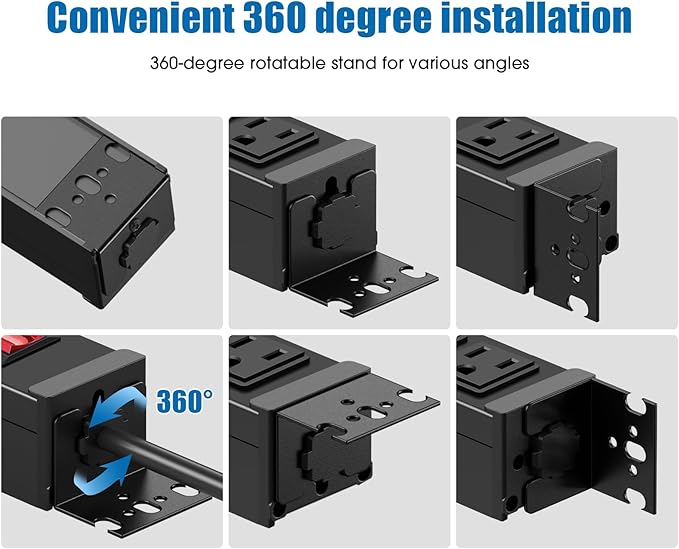 HHSOET 2 Pack Rotating Mountable Power Strip, 12 Outlet Wall Mount Surge - Image 3