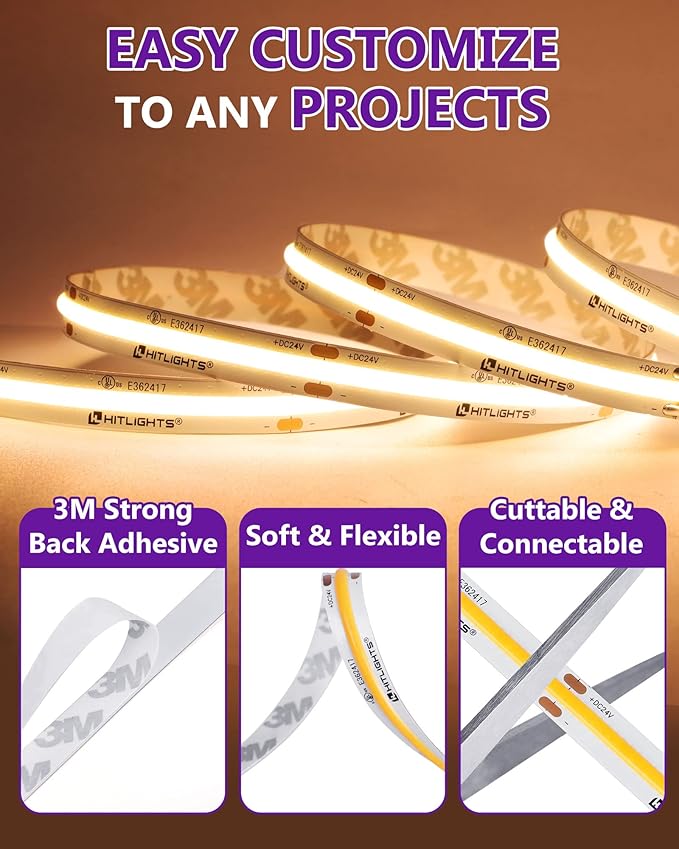 HitLights COB LED Strip Lights Warm White 3000K, 32.8ft Premium High Density - Image 6