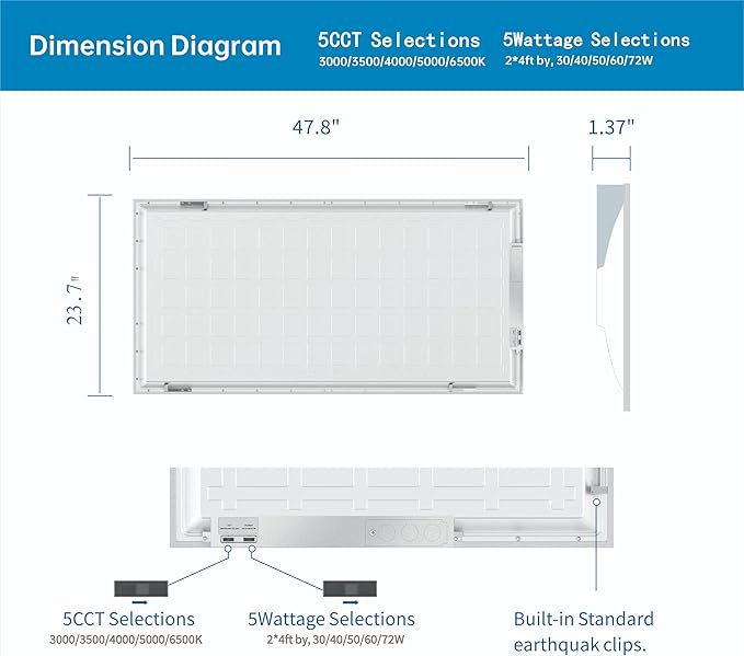 2x4 FT LED Light Flat Panel, 5 CCT 3K | 3.5K | 4K | 5K | 6.5K, Dimmable - Image 5
