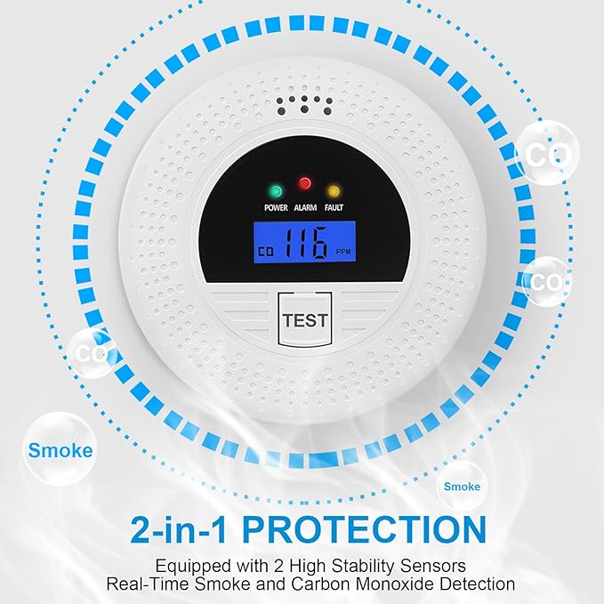 2-Pack, Smoke Alarm and Carbon Monoxide Detector, Carbon Monoxide and Smoke - Image 2
